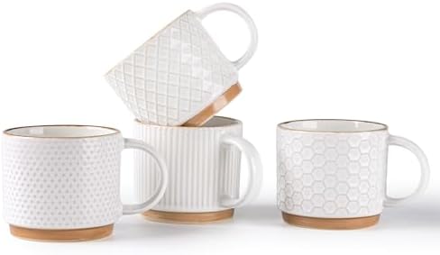GBhome 6 OZ Stackable Coffee Mugs Set of 4, Ceramic Coffee Cups Set by GBhome