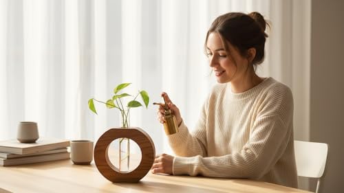 Wooden Plant Propagation Station Stand with Single Glass Test Tube Indoor Desktop Terrarium for Hydroponics Water Plant Cutting Flower Vase Planter Home Office Garden Decor Plant Lover Gifts, Brown - Image 4