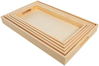 Wooden Nested Serving Trays, Unfinished Rectangle Trays with Cut-Out Handles for Crafts, Ottomans, Serving and Home Décor – Set of 5 - Image 2