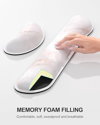 Auhoahsil Large Mouse Pad with Wrist Rests for Keyboard & Mouse, Thick Soft Ergonomic Memory Foam Wrist Supports, Big & Long Desk Mat 35.5 x 15.7 in, for Office Gaming Computer, White Marble - Image 5