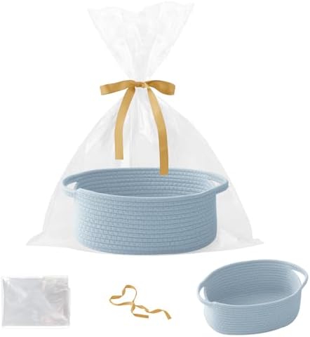 Blue Woven Rope Basket - Baby Gift Basket with Bag & Ribbon by HZFTJOY