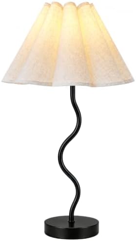 Pleated Table Lamp, Modern Bedside Lamp with Wavy Scalloped Shade (Black) by JAIZAIWJ