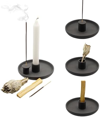 4 in 1 Incense Burner Holder - Multi-Purpose Ceramic Incense Stick Holder, Palo Santo Holder for Clean Burning, Sage Meditation Burner Set, Candle Holder for Aromatherapy (Matte Charcoal Black) by Unknown