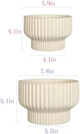 Puoyik 2 Piece Set of Flower Pots 8/6 inches, Ceramic Flower Pots with Drainage Holes, Indoor and Outdoor Plant Flower Planter (7.8/5.9beige) - Image 2
