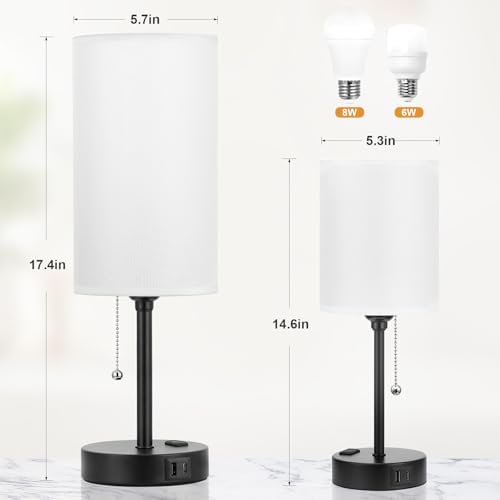 17" Bedside Lamp for Bedroom - USB A+C Port, AC Outlet,3 Color Temperature - Image 2