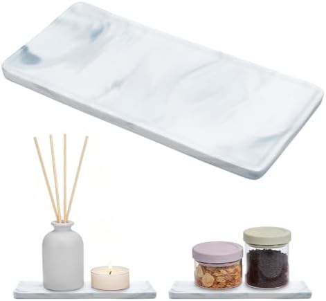 Bathroom Tray Countertop Ceramic Vanity Trays for Bathroom Kitchen Counter Small Marble Print Dresser Decorative Tray for Jewelry Towel Candles Soap Perfume Organizer (White) by Unknown