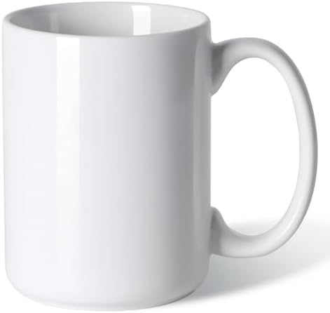 15 OZ Coffee Mug, Classic Blank Ceramic Cup with Large Handle for Tea Latte Cappuccino, White by Smilatte