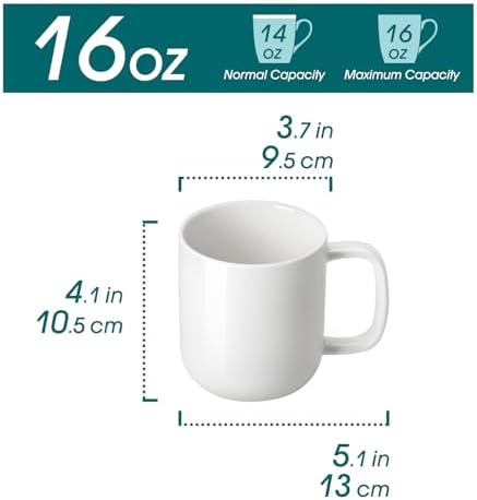 vancasso Porcelain Coffee Mugs Set, 16 oz Ceramic Coffee Cups for Americano Hot Tea Iced Coffee Cold Brew Cocoa Milk Mugs Set of 6, Dishwasher & Microwave Safe, White - Image 2