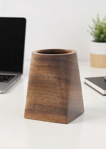 Solid Black Walnut Pen Cup Holder, 3x3x4.7in | Durable Whole Piece Wooden Desktop Organizer for Pens & Pencils, Ideal Office Desk Supplies for Home and Workplace by ccsxqy