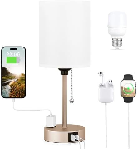Small Bedside Table Lamp for Bedroom, Desk Lamp with USB Ports for Dorm - Image 7