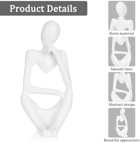 Sandstone Resin Thinker Statue Style Abstract Sculpture, White, Right - Image 4