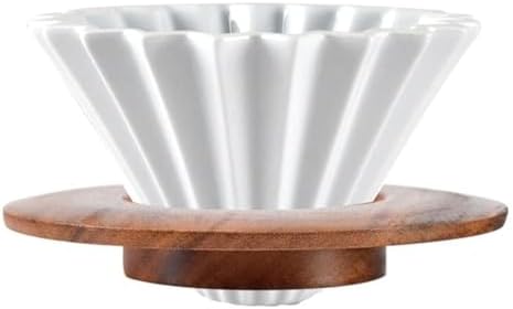 Ceramic Coffee Dripper Pour Over Coffee Maker with Wood Stand Elegant Flower Shape Filter by Goodening