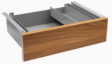 Desky Minimal Under Desk Drawer – Slim Pull-Out Metal Storage Organizer for Sit-Stand Desks, Smooth Glide, Space-Saving Design, Easy Mount, Prime Oak Laminate & Grey Frame by Desky