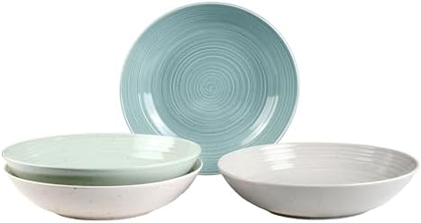 Sango Siterra Artist's Blend Stoneware Pasta Bowls (Set of 4) Multi Assorted Colors– Featuring Soft Gray, Blue, Green, and Ivory, for Everyday Dining & Entertainment, Microwave & Dishwasher Safe by Sango