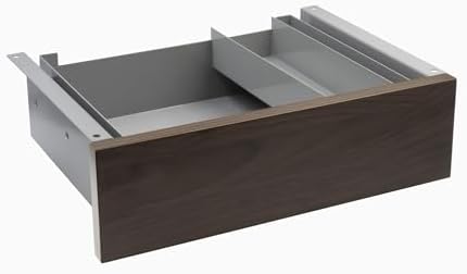 Desky Minimal Under Desk Drawer – Slim Pull-Out Metal Storage Organizer for Sit-Stand Desks, Smooth Glide, Space-Saving Design, Easy Mount, Burnished Wood Laminate & Grey Frame by Desky