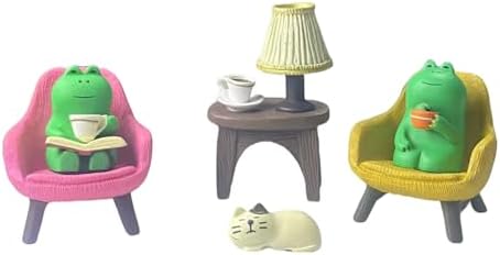 Miniature Frog Set with Sofa, cat, and Desk lamp - Cute Desk Accessories for Office Desk Decor and Home Display, Perfect as Desk Pets or Flower Frog by Unknown