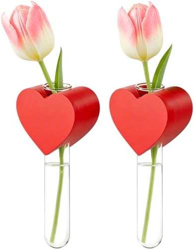 Magnetic Heart-Shaped Wooden Fridge Magnet with Glass Tube Accent, Beech Wood Decorative Magnet for Refrigerator, Kitchen & Office Metal Surfaces (No Plant Included) by LANPU+