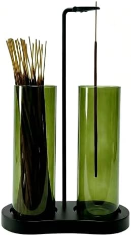 Green Glass Incense Holder, Colorful Incense Sticks Burner Holder with Storage,Hang Upside Down Incense Holder for Sticks with Glass Ash Catcher for Meditation Yoga Spa Room Decor (Green) by MoocerviIncenseHolder