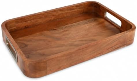 Acacia Wood Serving Tray with Handles, 12x18 Inch, Natural Grain by Unknown