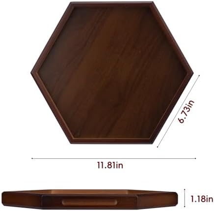 Hexagon Serving Trays & Platters, 11.8" Charcuterie Platter, Cafeteria Trays, Hexagon Wooden Ottoman Tray, Food Serving Boards Table Plates for Family Dinner Eating Parties - Image 2
