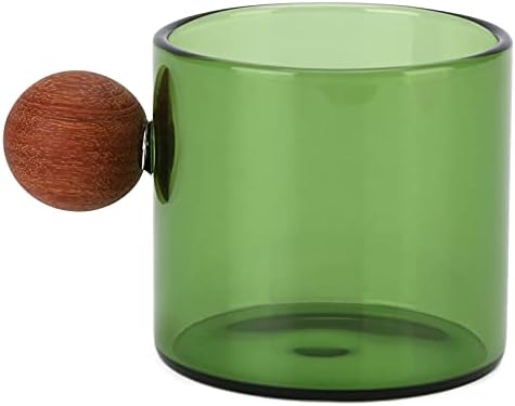 Aramox Glass Coffee Cup Clear Glass Coffee Mug with Wooden Handle 120ml High Borosilicate Heat Round for Milk Office Bar Party (Green) - Image 6