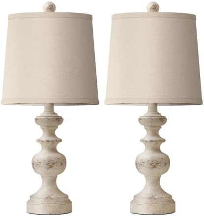 PARTPHONER Farmhouse Table Lamp Set of 2, Rustic Table Lamps for Living Room Bedroom, 22" Mid Century Modern Desk Lamp Bedside Nightstand Lamps with Linen Tapered Drum Shades, Washed White - Image 2