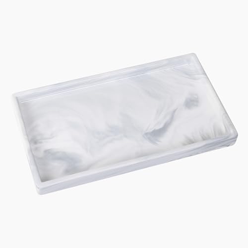 Bathroom Vanity Tray - 11'' Ceramic Rough-Textured Rectangle Countertop Tray, Heavy-Duty Organizer Plate for Perfume, Jewelry, Candles, Soap Dispenser, Kitchen Decorative Trays, Marble White by Eyrozia