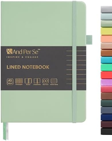 &And Per Se Lined Journal Notebook, 160 Pages, A5 5.7 x 8 inches College Ruled Thick Paper Notebook Journals for Writing, Hardcover Notebooks for Women Men Office School (1 Pack, Light Green) by AndPerSe