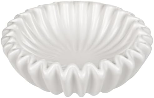 Small Ceramic Bowl Ivory Decorative Bowl, Modern Home Decor Centerpiece 6 Inches Key Jewelry Ruffle Fluted Scalloped Bowl by Kultilanda