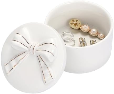 Hipiwe Ceramic Jewelry Box with Bow-knot Lid, for Nightstand Vanity Decor by Hipiwe