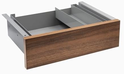 Desky Minimal Under Desk Drawer – Slim Pull-Out Metal Storage Organizer for Sit-Stand Desks, Smooth Glide, Space-Saving Design, Easy Mount, Jarrah Legno Laminate & Grey Frame by Desky