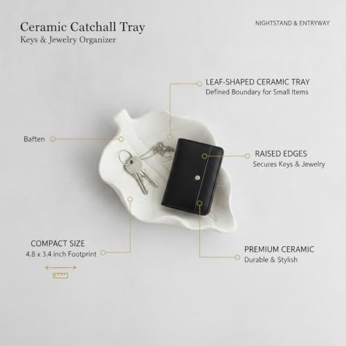 Leaf Shaped Ceramic Catchall Tray for Keys and Jewelry, Small Decorative Dish for Entryway, Nightstand, or Desk Organizer (White/Black) - Image 4