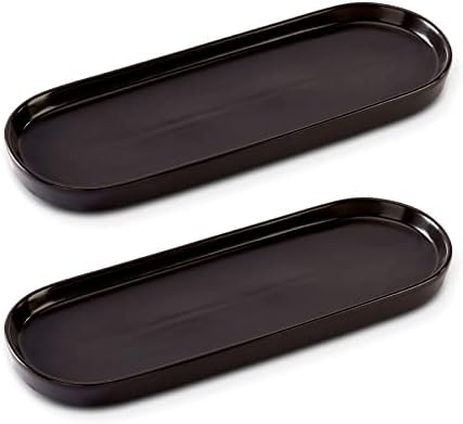 Ceramic Sink Tray, Bathroom Counter Tray, Bathtub Tray, Cosmetics Dish, Candle Tray, Perfume Shampoo Liquid Soap Tray Simple Style Design Suit for Bathroom and Kitchen (2pcs Black) by CosyCorner
