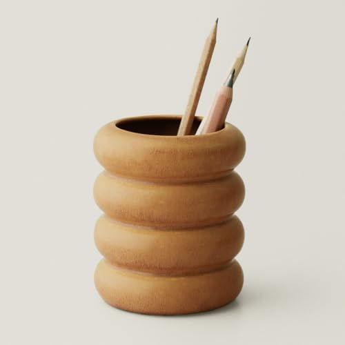 WENSHUO Ceramic Pen Holder for Desk, Makeup Brush Holder, Caramel Brown by WENSHUO
