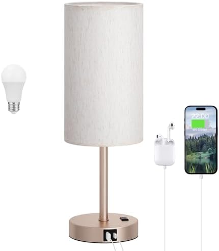Dicoool 17.4" Bedside Lamp for Bedroom - Dimmable Touch, USB A+C, AC Outlet by DicooolDirect
