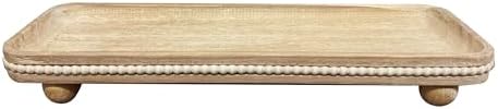 Dwellington Oval Wooden Decorative Tray, Farmhouse Style, Beaded Serving Tray for Living Room, Coffee Table (White Wash) by dwellington