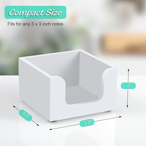 Bivvclaz Wood Sticky Note Holder, 3 x 3 Inch Post It Note Dispenser for Office Desk Accessories, Self Stick Note Pad Holder, Memo Pad Holder Dispenser Organizer for School Office Desk Supplies, White - Image 2
