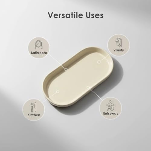 Aliviitsi White Small Oval Ceramic Tray for Bathroom Counter - Key Tray, Jewelry Dish & Dresser Vanity Organizer,Decorative Small Candle Trays for Skincare and Perfume Jewelry Plate (Warm White) - Image 5