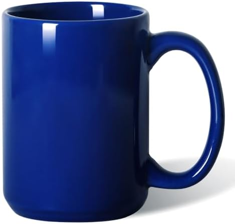15 OZ Coffee Mug, Classic Blank Ceramic Cup with Large Handle for Tea Latte Cappuccino, Blue by Smilatte