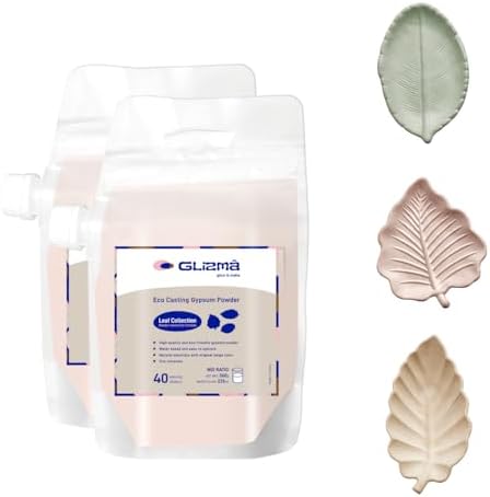 Glizma Refill Pack for Leaf Craft Kit, 0.79lb × 2 Bags, Plaster Casting Powder 360g × 2, Water-Activated Art Plaster, Fast Setting with 40+ Minute Demold Time, Shake-to-Mix Bag Design by Glizma