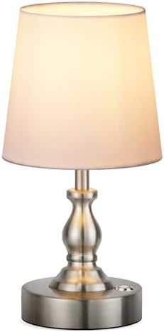 PARTPHONER Mini Cordless LED Table Lamp, 5200mAh Rechargeable Battery Operated Lamp, 3-Level Brightness, Touch Dimmable Desk Lamp, Bedside Night Light for Patio Camping Restaurant Home, Brushed Nickel by PARTPHONER