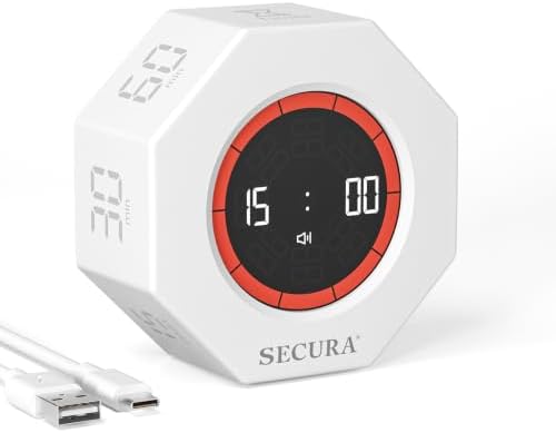 Secura Pomodoro Timer with 1/3/5/10/15/30/60 Min Presets, 3 Level Volume by Secura