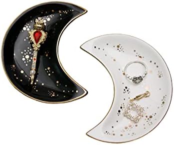Soddeph Small Moon Ceramic Jewelry Dish Tray, Decorative Trinket Dish, Ring Holder Dish, Modern Accent Tray for Bathroom,Nightstand,Entryway Table, Vanity (1, black+white) by Soddeph