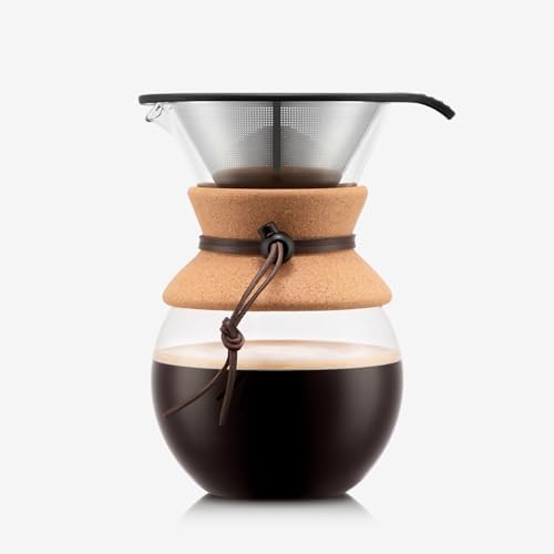 Bodum 34oz Pour Over Coffee Maker, High-Heat Borosilicate Glass with Reusable Stainless Steel Filter and Cork Grip - Made in Portugal by Bodum