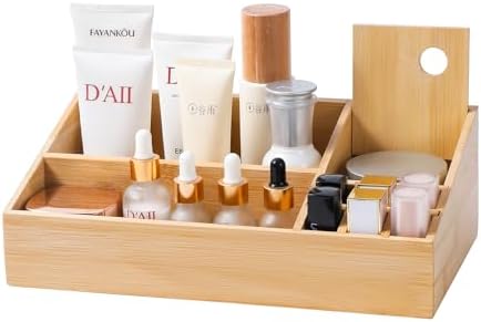 Bamboo Makeup Desk Organizer, Makeup Storage Organization Table Box, Suitable for Desk Organizer and Storage Dressing Table, Bathroom Desk, Counter by Unknown