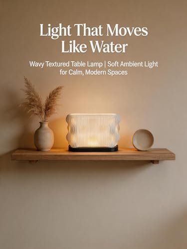 Modern Minimalist Table Lamp, Warm Light Bedside Lamp with Wavy Layered Shade, White, Dark Base, Light Source Included (Small -5.3in*8.27in) - Image 6