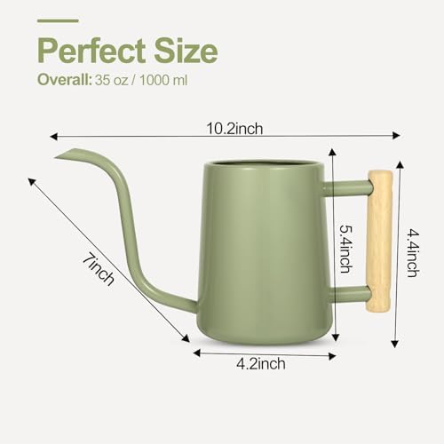 Watering Can Indoor Plants, 35 oz/1000 ml Metal Stainless Steel Watering Can Pot with Long Spout for Indoor House Plants Bonsai Outdoor Garden Flower Decorative (Sage Green) - Image 7