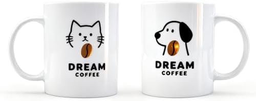Mug Set of 2 Cute Cat and Dog Ceramic Mug Set Pet Lover Cup Set Novelty Animal Tea Cups - Gift for Pet Lovers,Cat Mom & Dog Dad,Animal Owner by Unknown