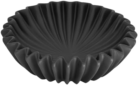 Large Ceramic Fruit Bowl Black Decorative Bowl for Coffee Table Entryway Kitchen Modern Home Decor Centerpiece 9.5 Inches Ruffle Fluted Scalloped Bowl by Kultilanda