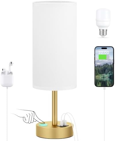Dicoool Bedside Table Lamp for Bedroom - 3-Way Dimmable Touch Lamp, USB A+C by DicooolDirect